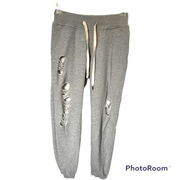 Awesome gray distressed jogger sweatpants cotton/poly Medium M - Picture 2 of 4